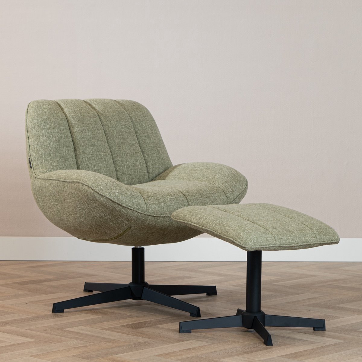 Bronx71 Draaifauteuil met hocker Santa linnen olijfgroen