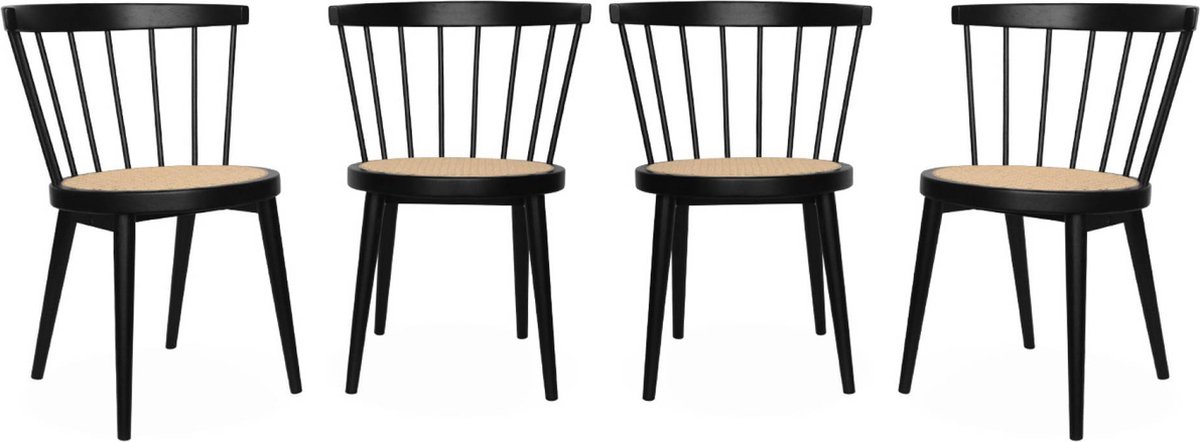 sweeek - Houten en rotan stoelen (set van 4)