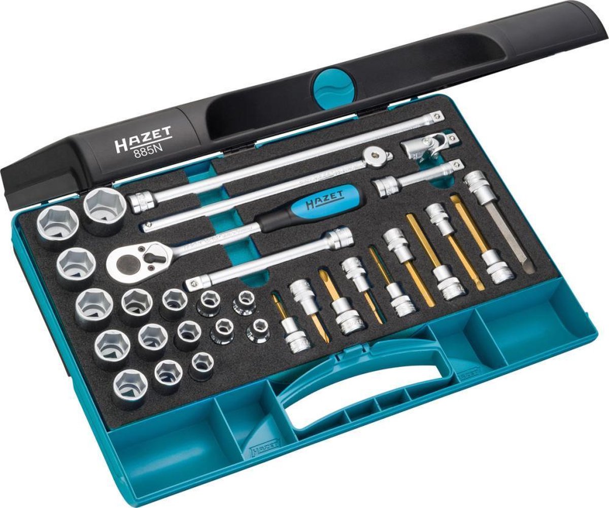 HAZET Dopsleutelset 885N - 3/8 inch (10 mm) vierkant hol - Buiten-zeskant-tractieprofiel, Binnen-zeskant-profiel, Kruiskop profiel PH, Sleufprofiel -