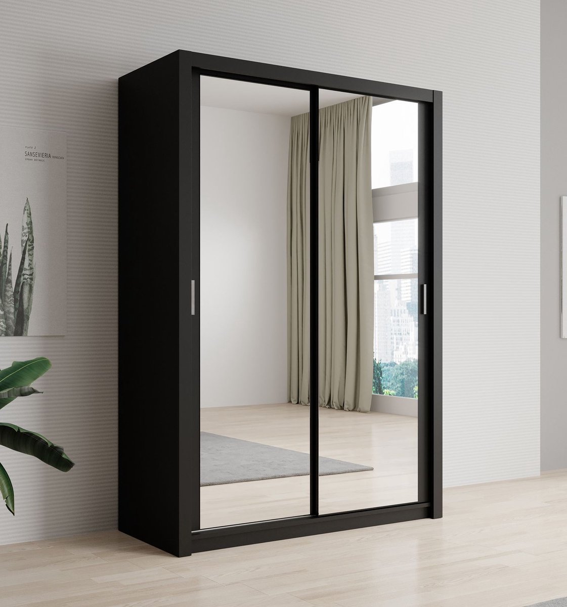 Meubella Kledingkast Blake - Mat Zwart - 150 cm - Met spiegel