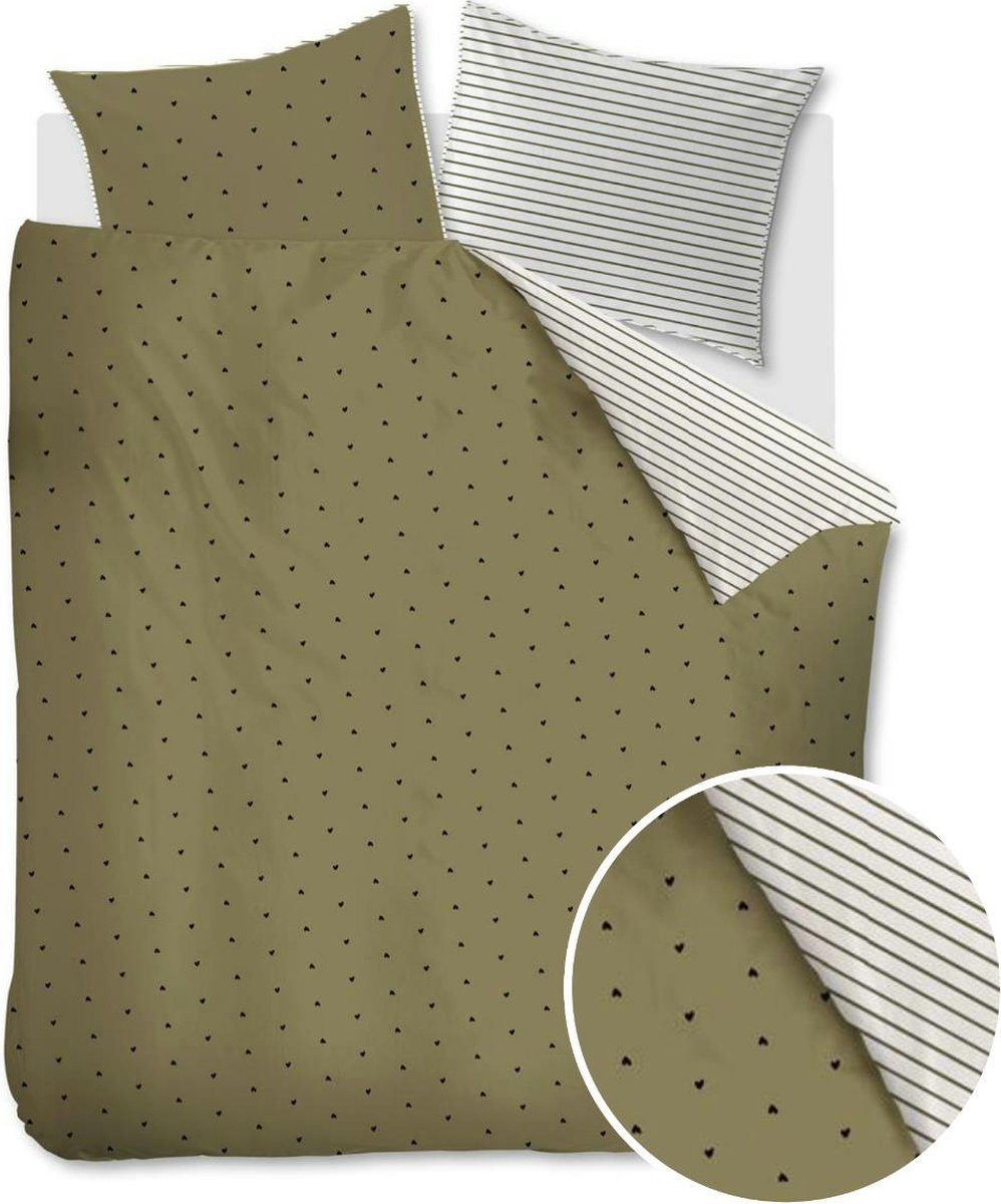 vtwonen Striped Hearts Dekbedovertrek 240 x 200/220 cm - Groen
