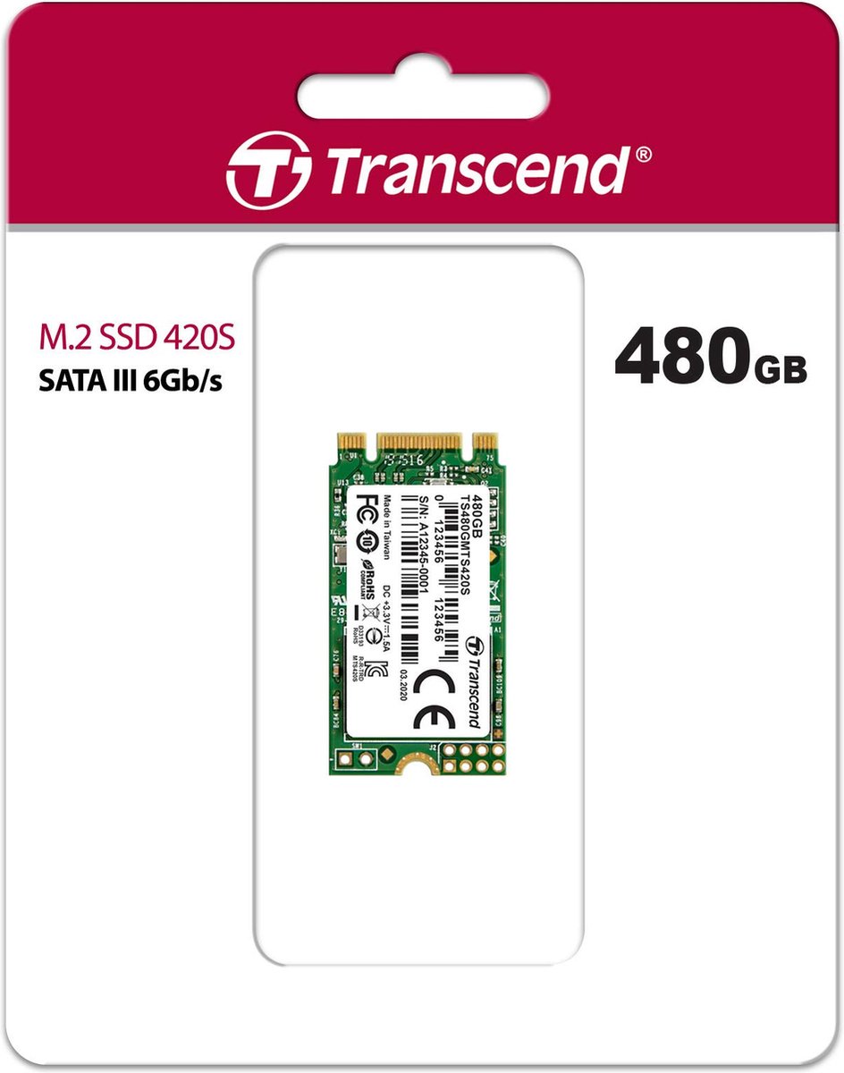 Transcend 420S 480 GB SATA M.2 SSD 2242 harde schijf M.2 SATA 6 Gb/s Retail TS480GMTS420S