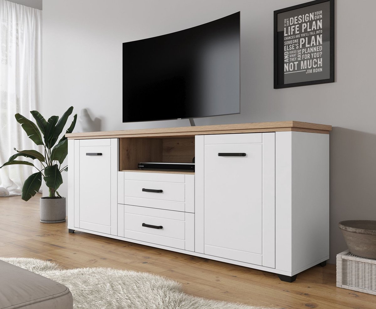 Meubella TV-Meubel Vernon - Wit - Eiken - 161 cm