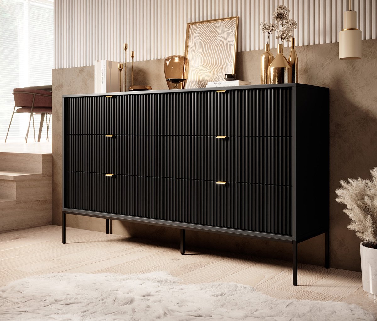 Meubella Ladekast Navil - Zwart - 154 cm