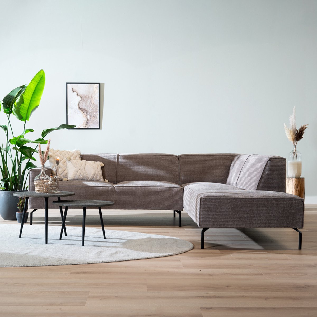 Bronx71 Hoekbank Kansas taupe ribstof rechts