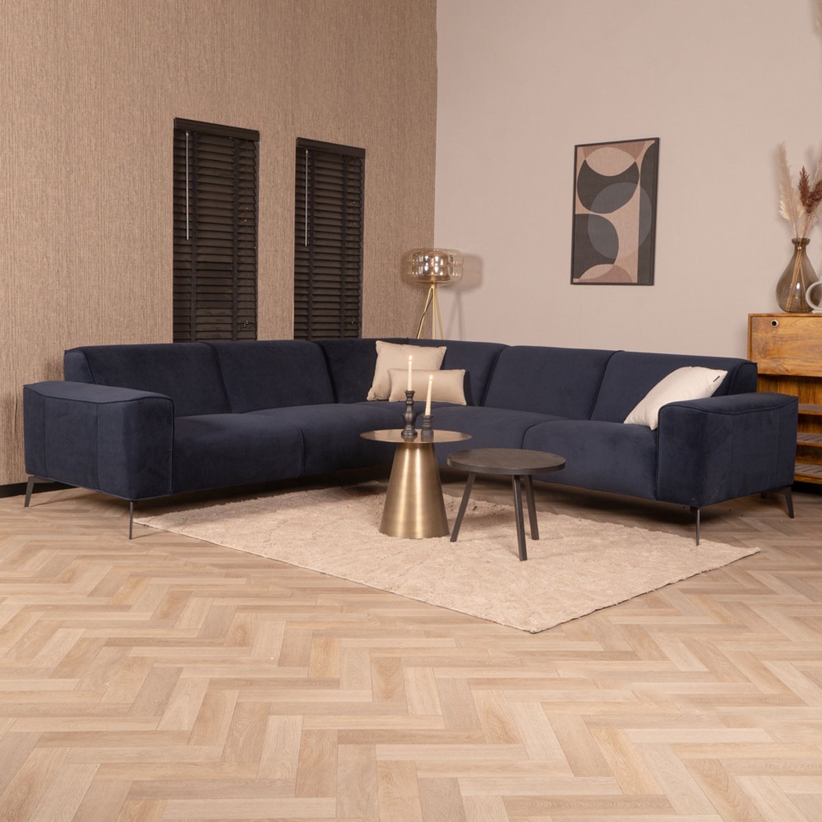 Bronx71 Velvet hoekbank Vegas blauw links|rechts
