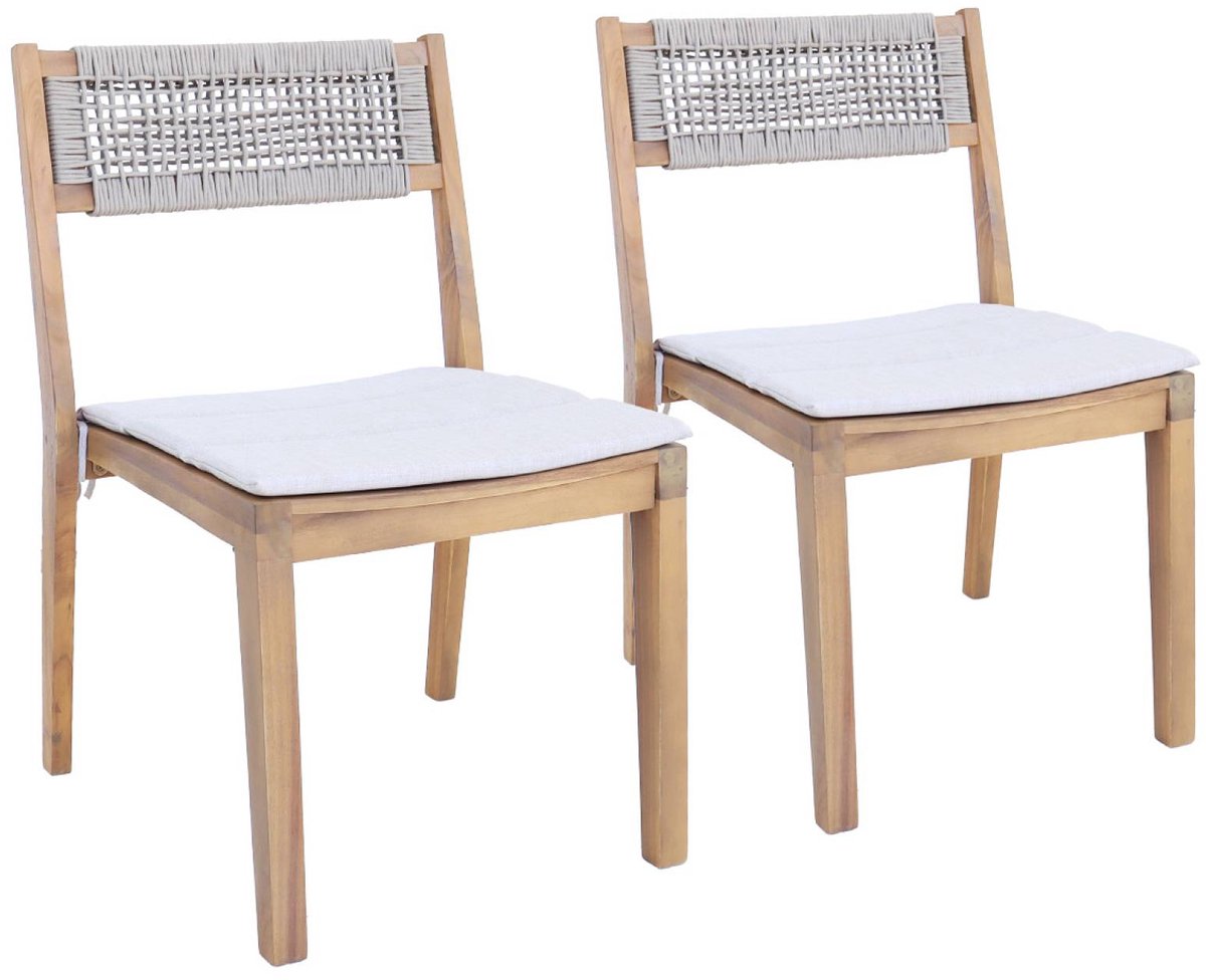 sweeek - Set van 2 acaciahouten tuinstoelen met kussen en koord