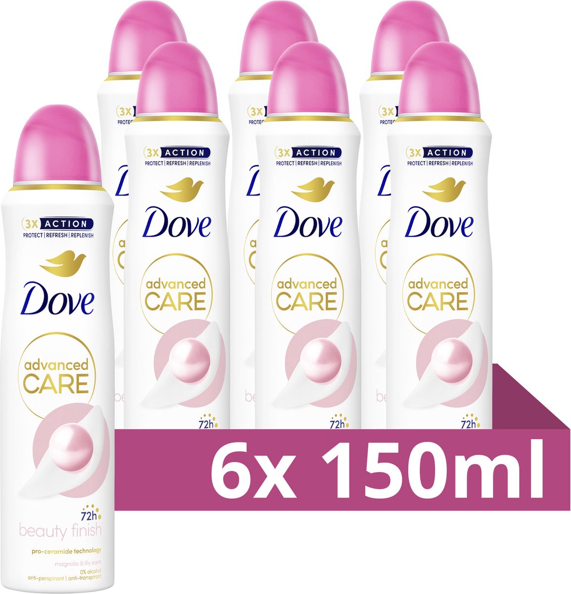 6x Dove Deodorant Spray Advanced Care Beauty Finish 150 ml