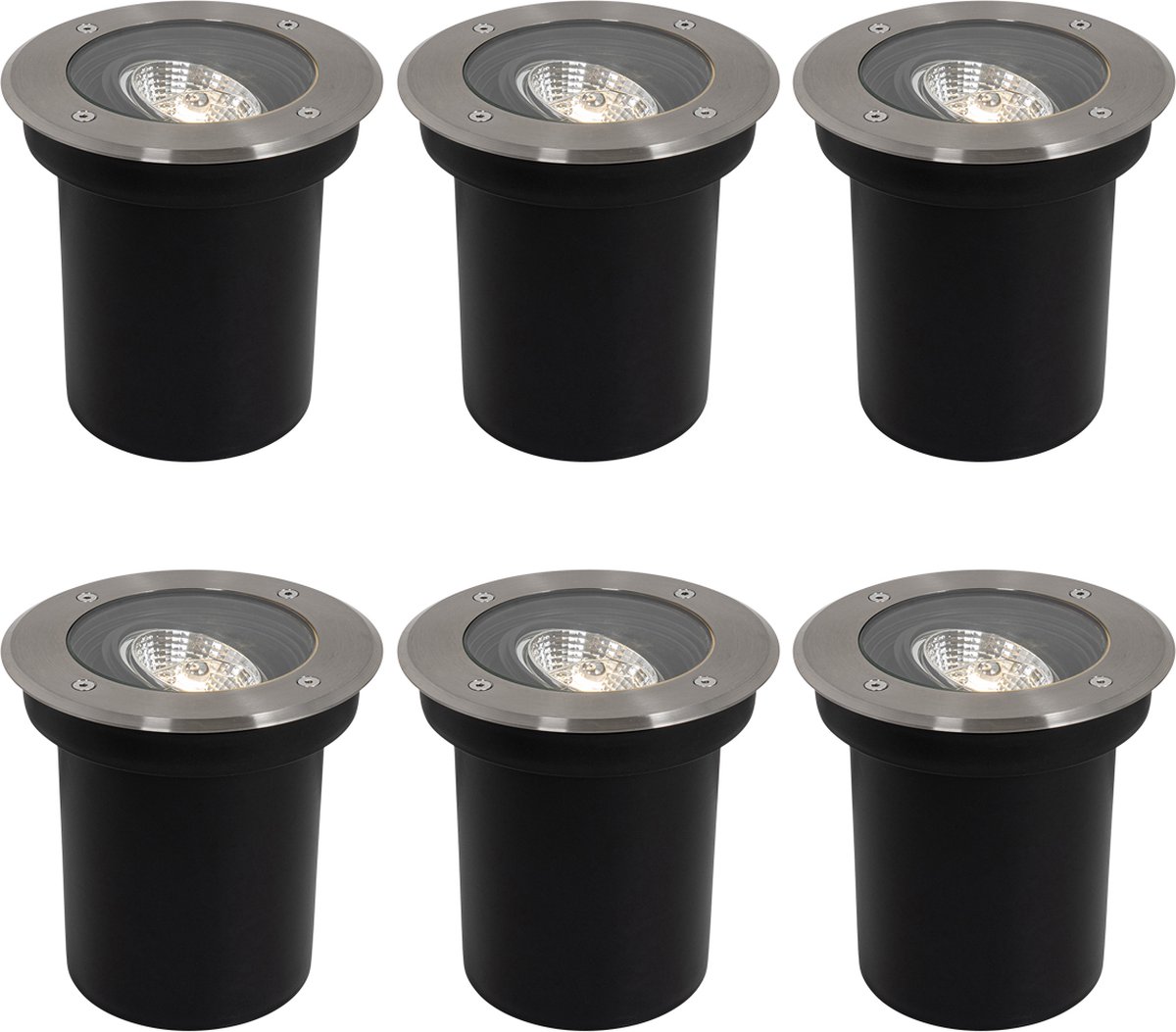 QAZQA Set van 6 moderne buiten grondspots staal AR70 verstelbaar IP65