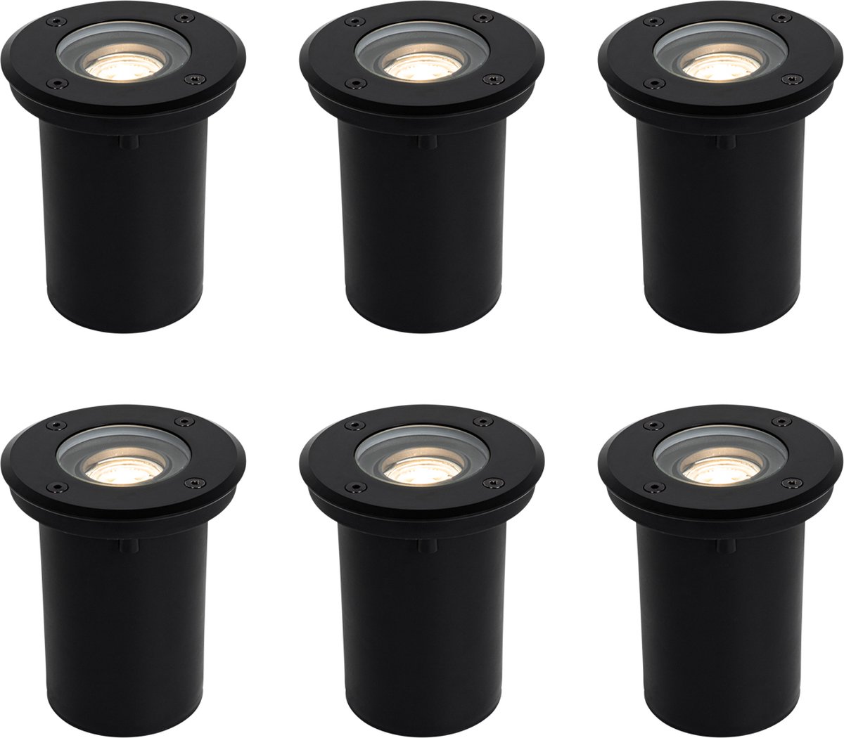 QAZQA Set van 6 moderne buiten grondspots zwart 35 mm verstelbaar