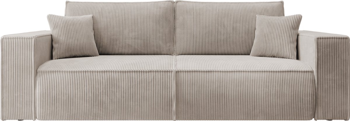 NADUVI Collection Galine 3-zitsbank met Slaapfunctie - Ribstof - Beige