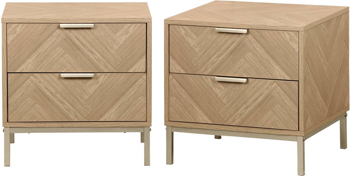 sweeek - Nachtkastje met houteffect en visgraatmotief (set van 2)