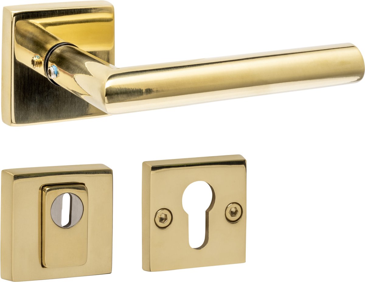 Intersteel Set Achterdeurbeslag Vierkant: Deurkruk Jura met SKG3 veiligheidsrozetten PVD Messingkleur