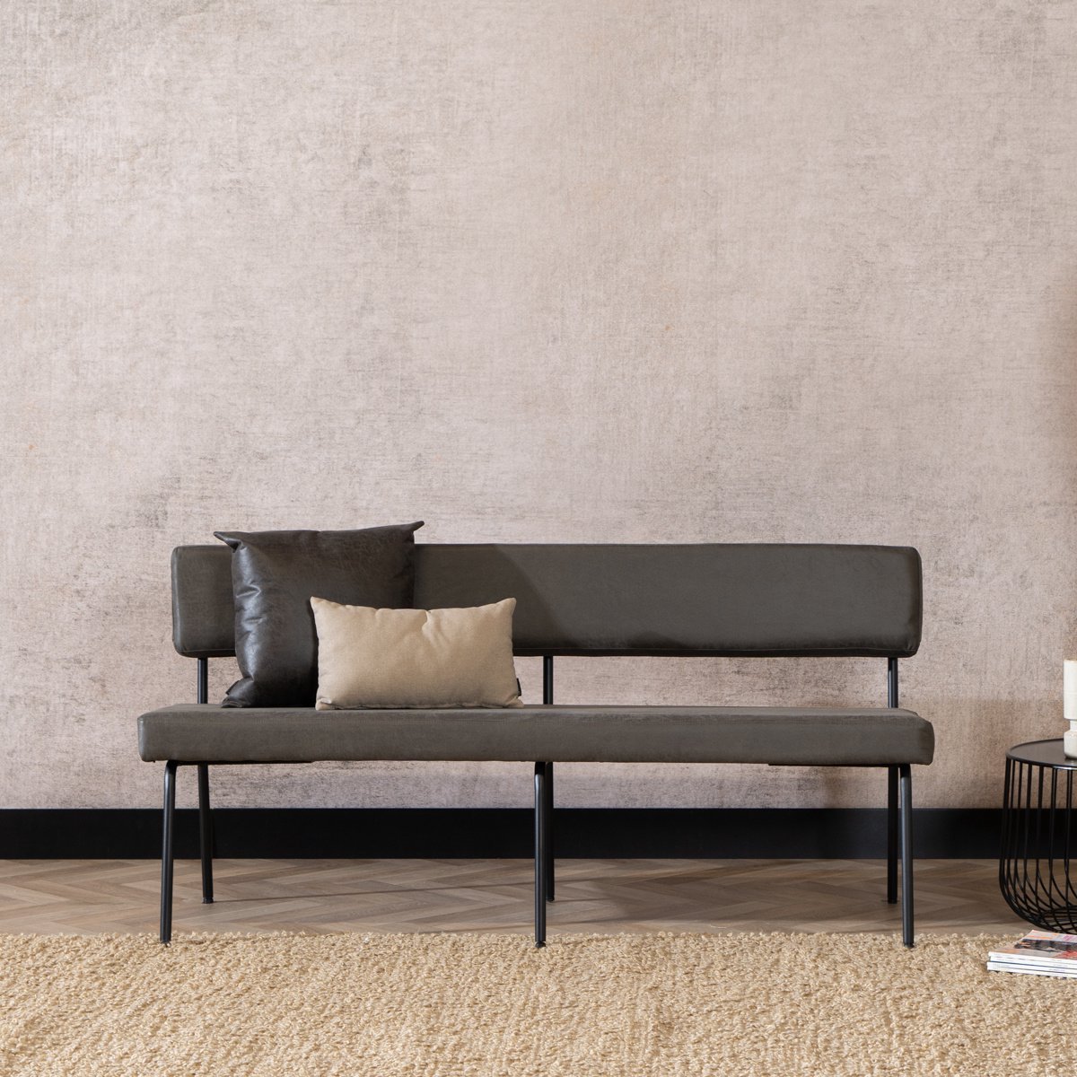 Bronx71 Industriële eetkamerbank Espen antraciet eco-leer 160 cm