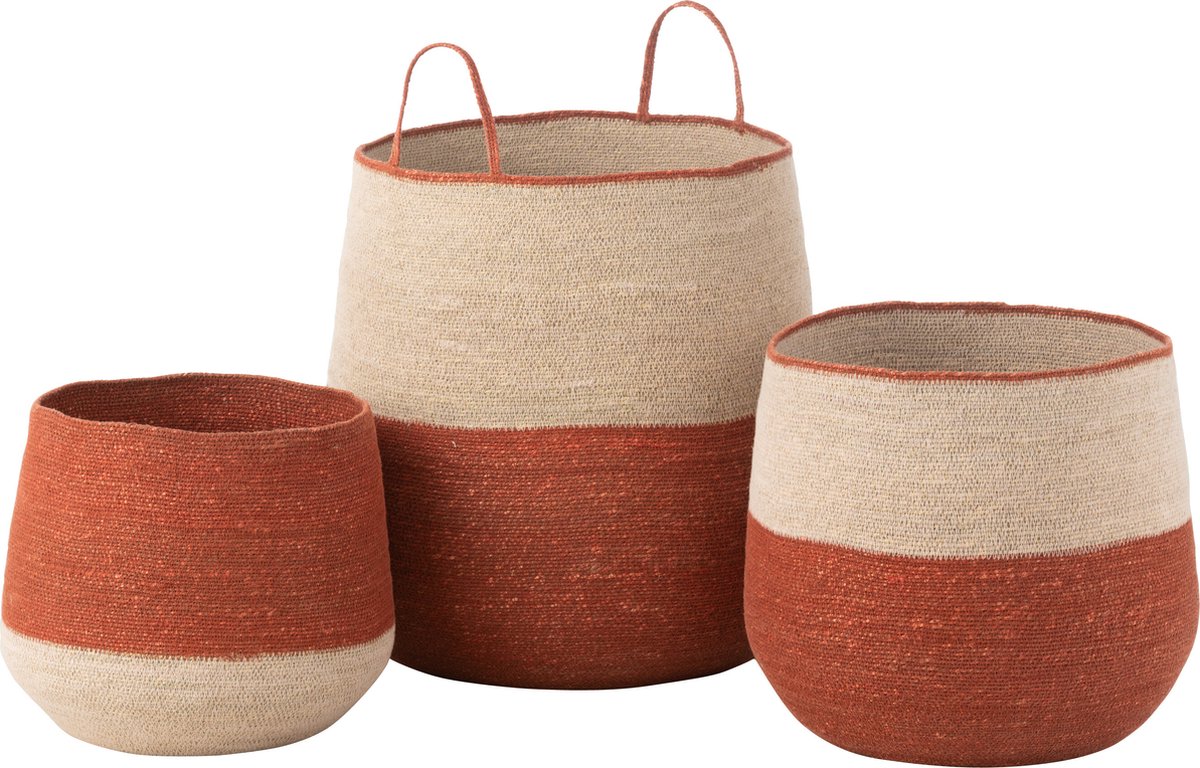 J-Line Set Van 3 Mand Zeegras Naturel|Terracotta