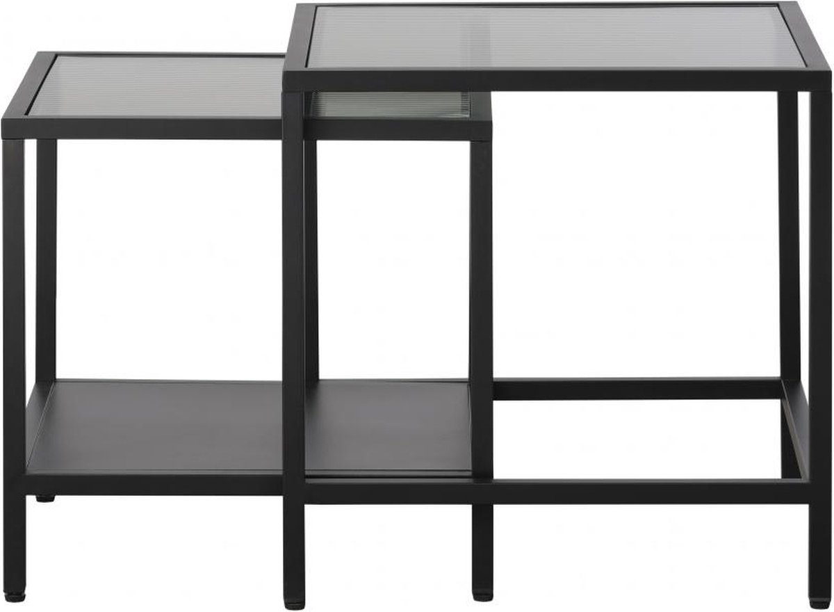 Nordic Home Olan glazen bijzettafels - set van 2 - zwart