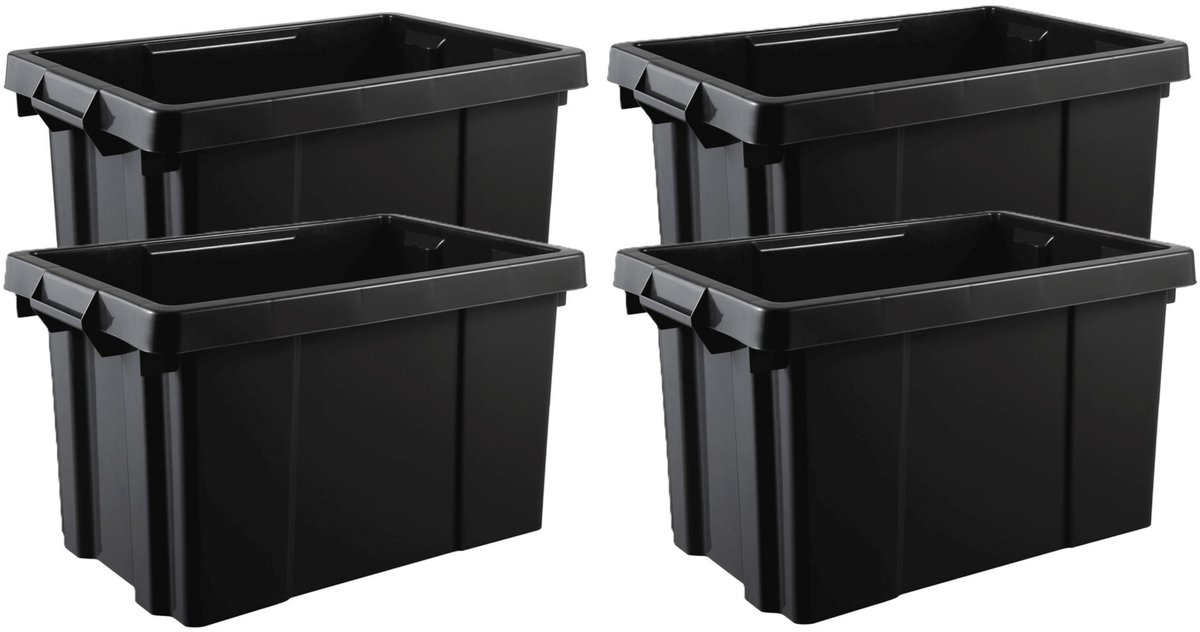 EDA opbergbox/opbergkrat 54 L - 10x - zwart - kunststof - L60 x B40 x H33 cm - stapelbaar/nestbaar -