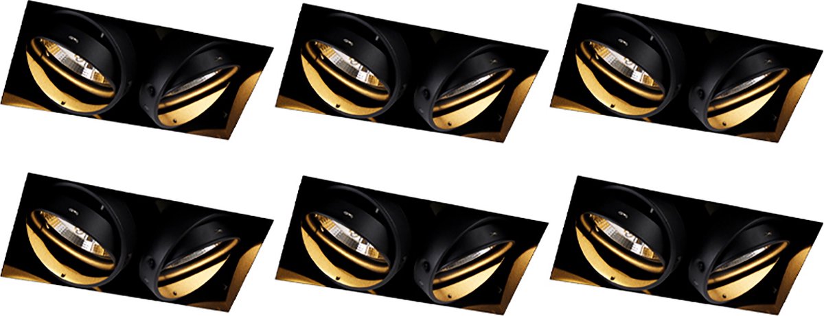 QAZQA Set van 6 inbouwspots zwart GU10 AR111 trimless 2-lichts -