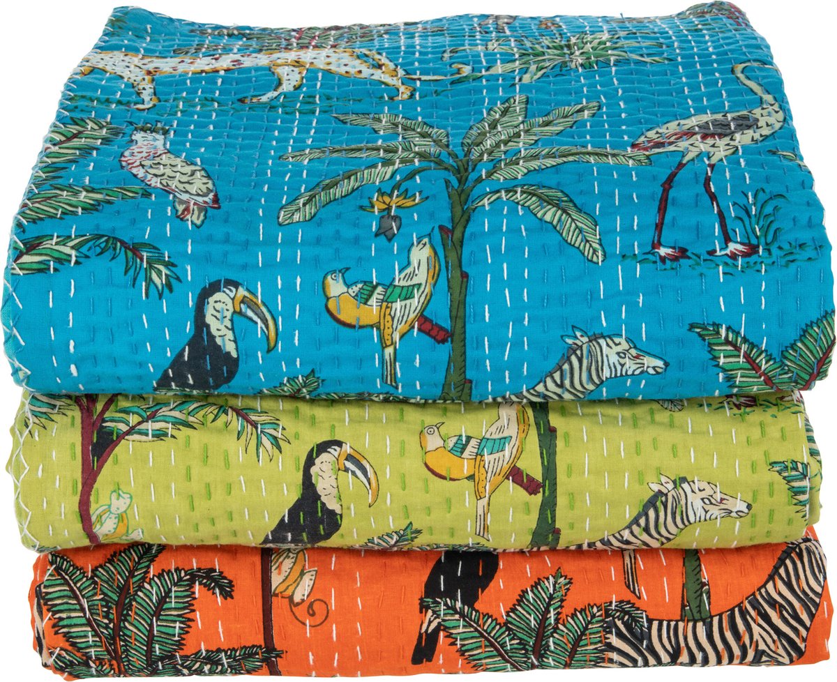 J-Line Plaid exotisch - katoen - oranje - large - 270 x 220 cm