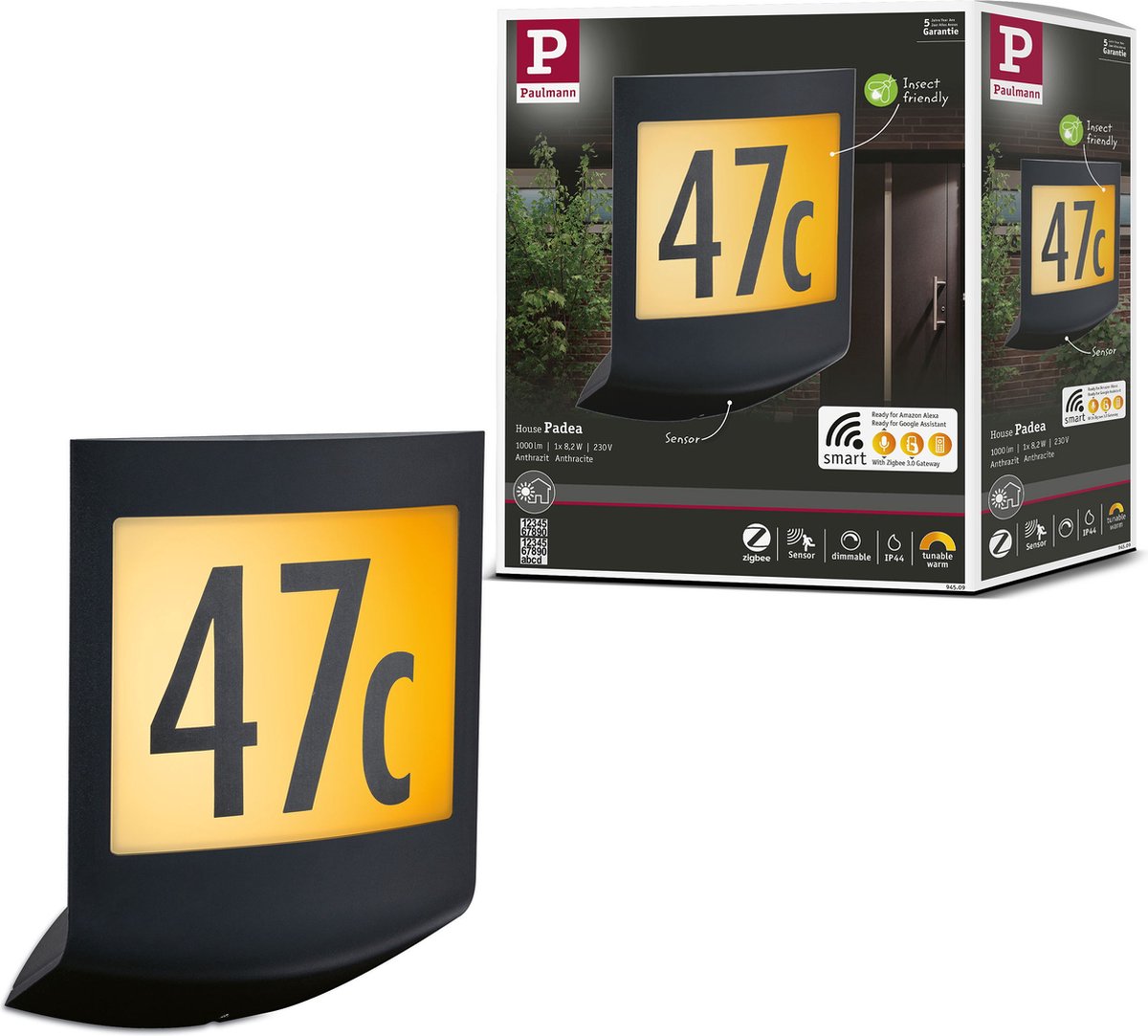 Paulmann Padea 94509 LED-huisnummerlamp 8.2 W Antraciet