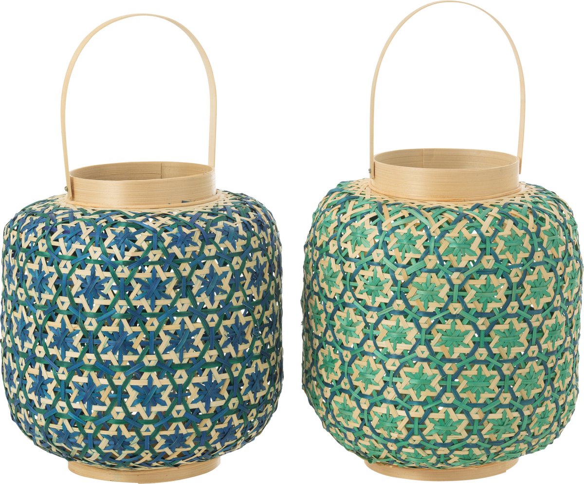 J-Line Lantaarn Mozaïek Patroon Bamboe Donker Blauw|Water Groen Ass