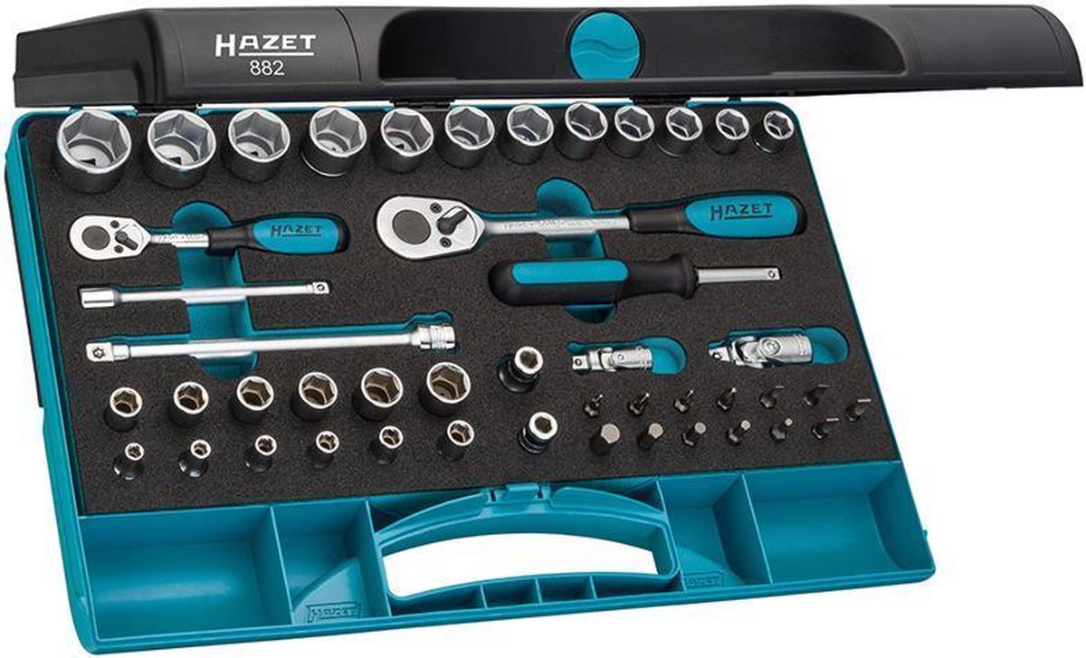 HAZET Dopsleutelset 882 | 3/8 inch (10 mm) vierkant hol, 1/4 inch (6,3 mm) vierkant hol, 1/4 inch (6,3 mm) zeskant massief |
