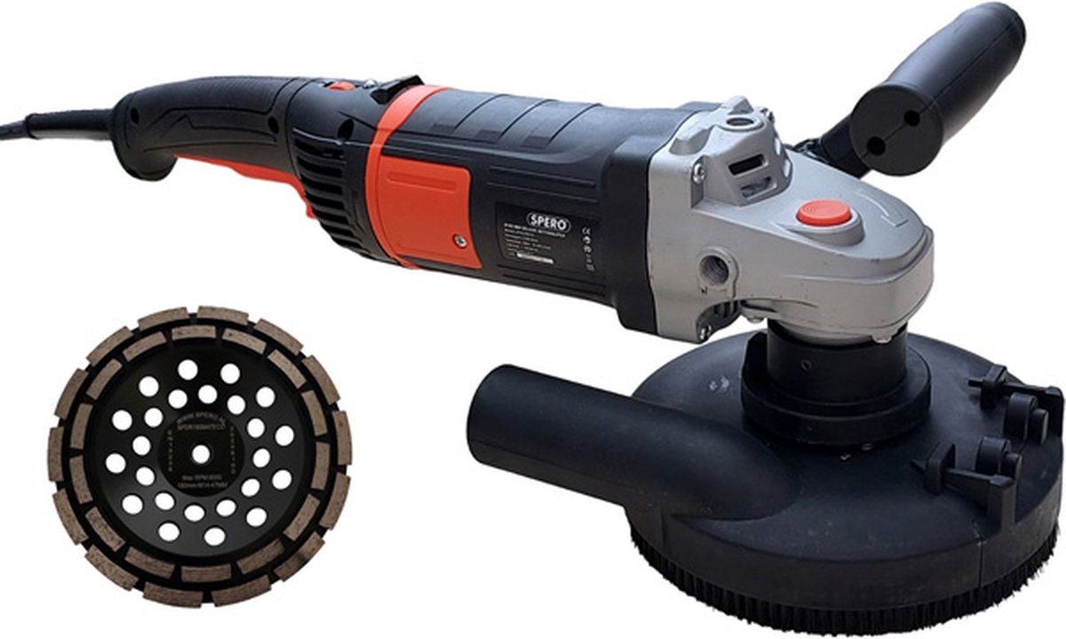 Spero Deluxe betonslijper cq schuur & polijstmachine | 180mm | 2200Watt | droog + verende stofkap & steen diamant komschijf - SPHS2001B-PR