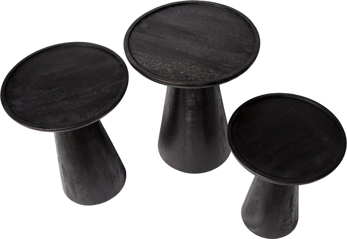 Atmooz Ultimo Bijzettafel Set van 3 - Ø46|41|36 cm - Zwart Mangohout