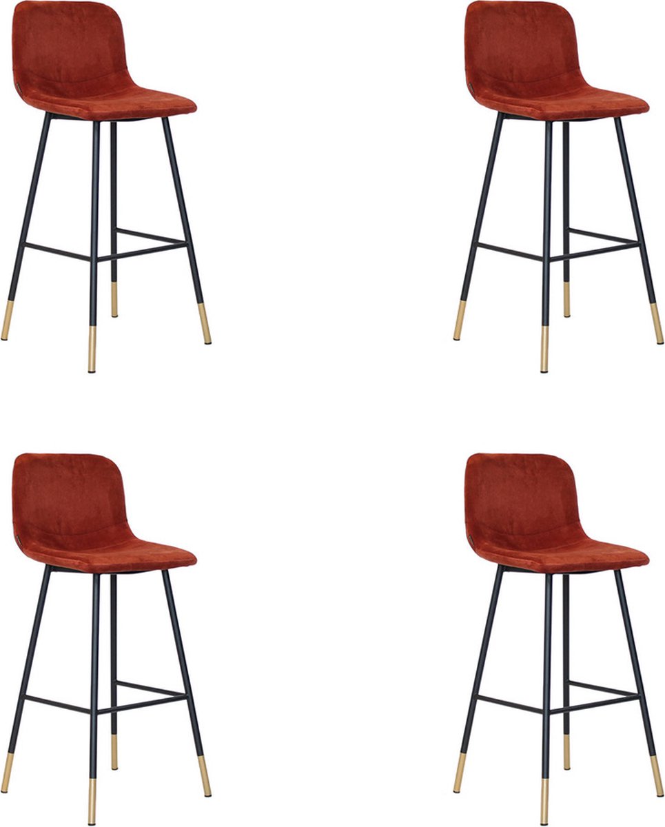 Bronx71 Velvet barkruk Mikky koper 68 - 79 cm - barkrukken set van 4