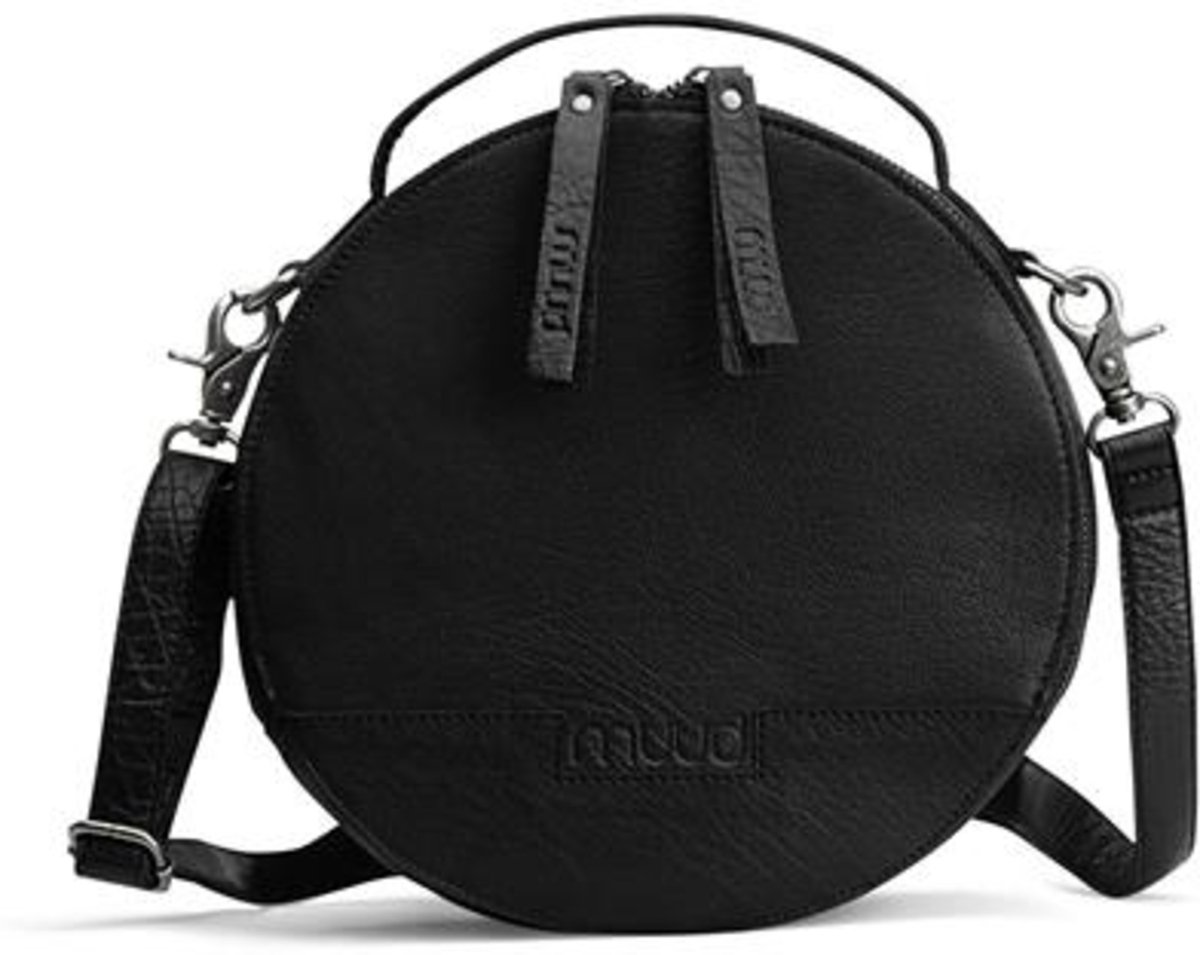 MUUD Bella Black - Handgemaakt leren ronde schoudertas Ø23x9cm
