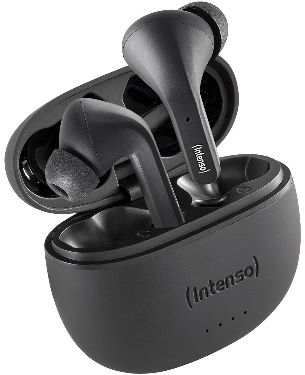 Intenso T300A In Ear headset Bluetooth Stereo Zwart Noise Cancelling Indicator voor batterijstatus, Headset, Oplaadbox, Touchbesturing