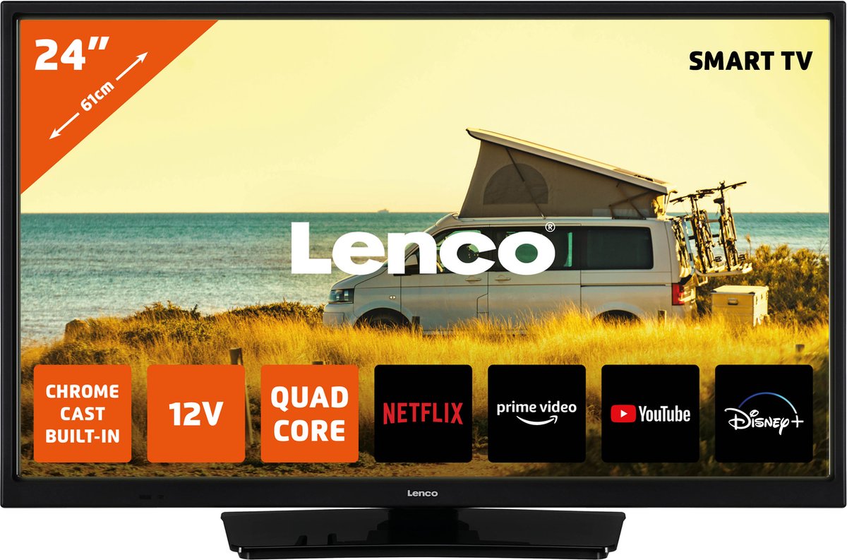 LENCO LED-2463BK (V2) - 24" Android Smart TV met 12V auto adapter, zwart