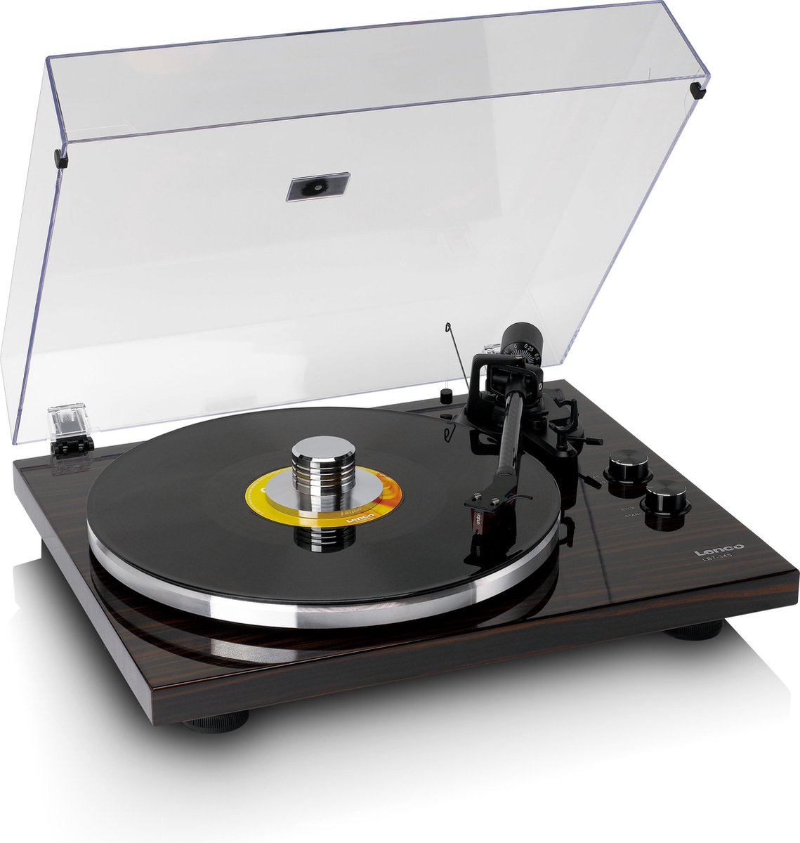 LENCO LBT-345WA - Platenspeler met Bluetooth® en Ortofon 2M Red cartridge, inclusief verchroomde platenstabilisator - Walnoot