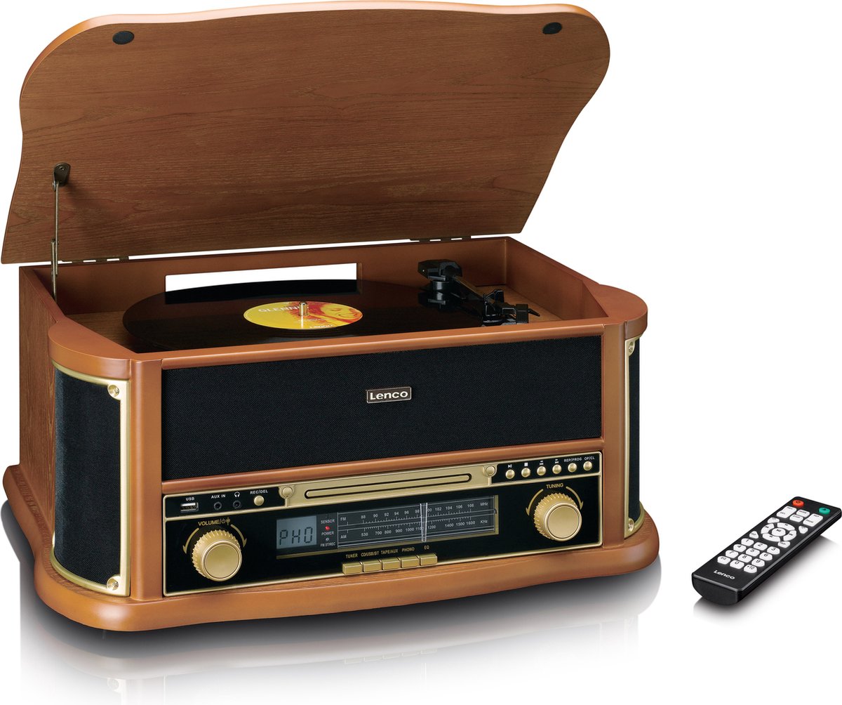 CLASSIC PHONO TCD-2551WD - Houten retro platenspeler met Bluetooth®, AM/FM Radio, USB encoding, CD-speler, Cassettespeler en ingebouwde speakers - Hou