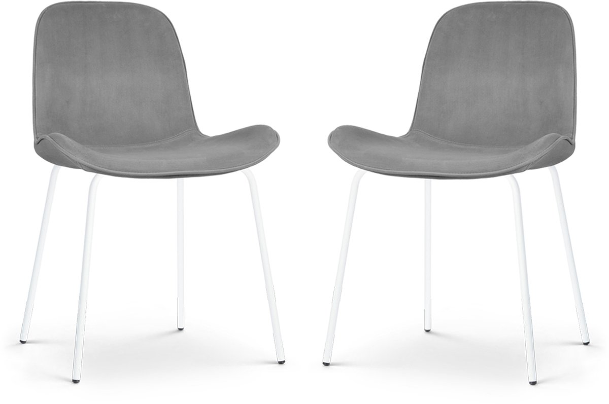 Nolon Nora-Fé Eetkamerstoelen Set van 2 - Velvet Grijs - Witte Poten