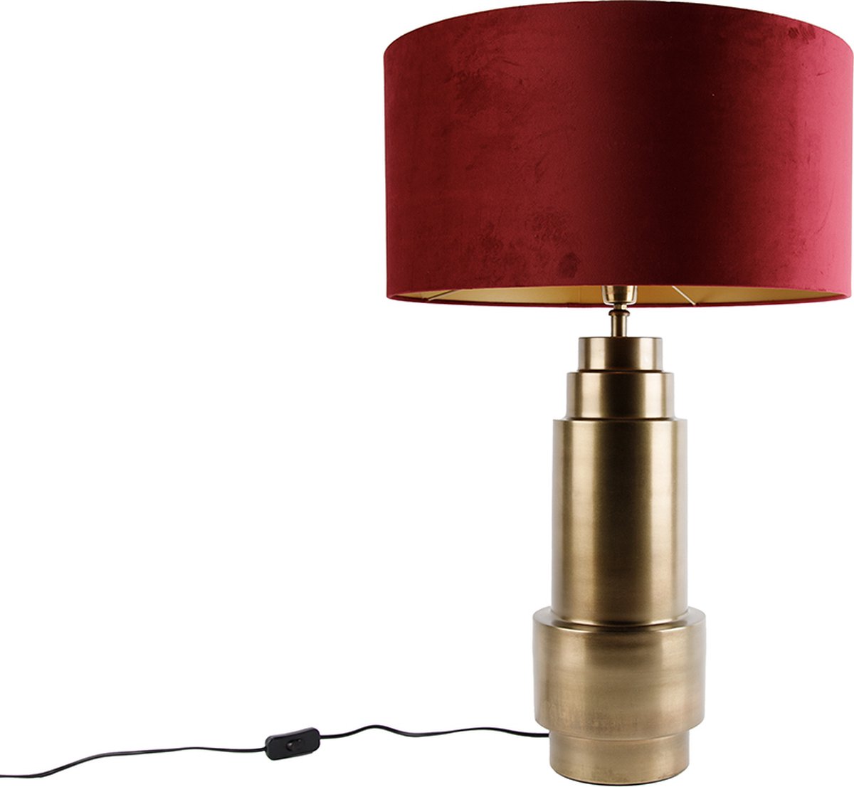 QAZQA Tafellamp brons velours kap rood met goud 50 cm - Bruut