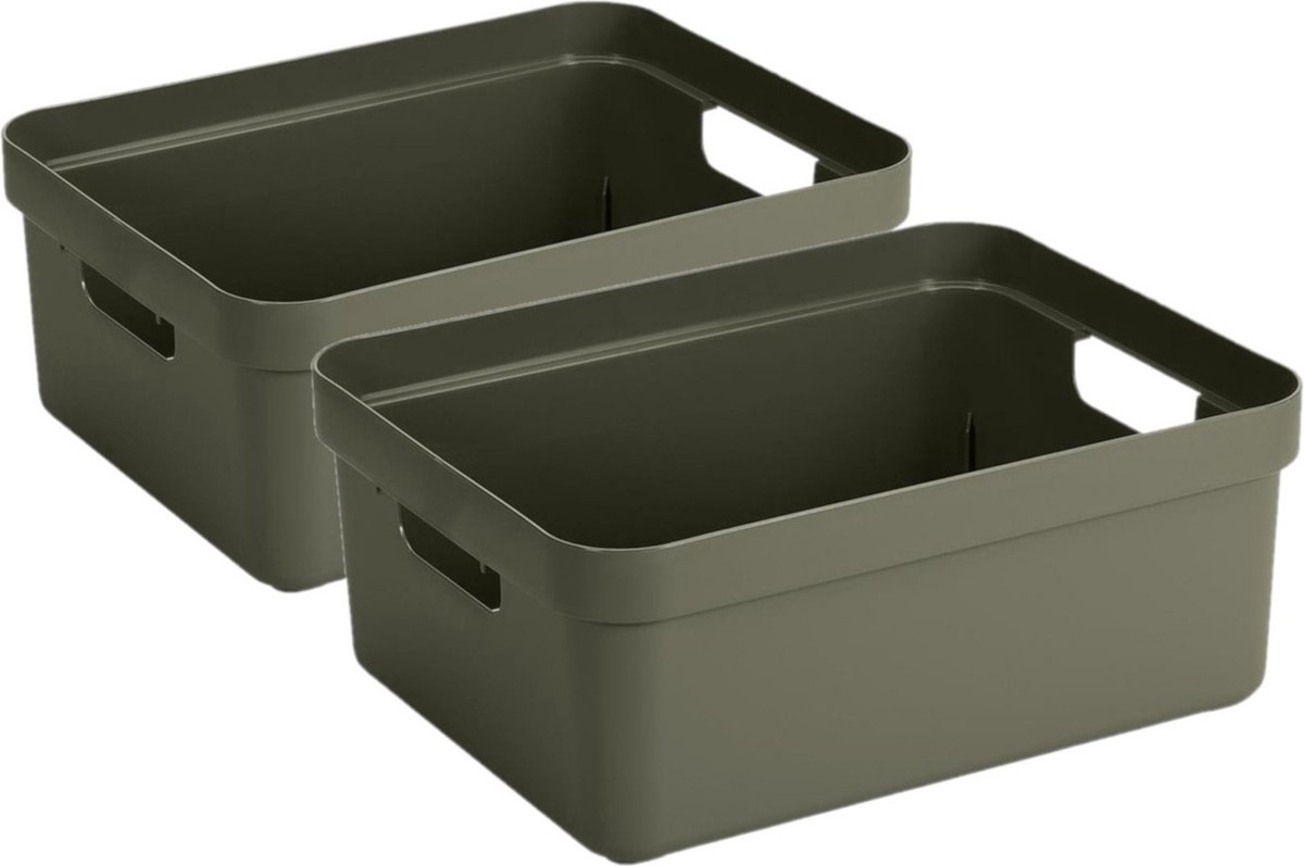 Sunware Opbergbox Sigma - 8x - kunststof - donkergroen - 24 liter - Opbergbakken/opbergers -