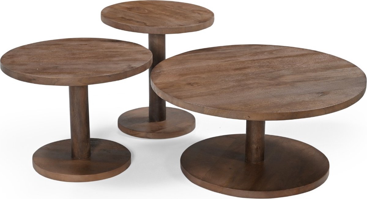 Giga Meubel - Salontafel Rond Donkerbruin Hout - Set Van 3 - Nao