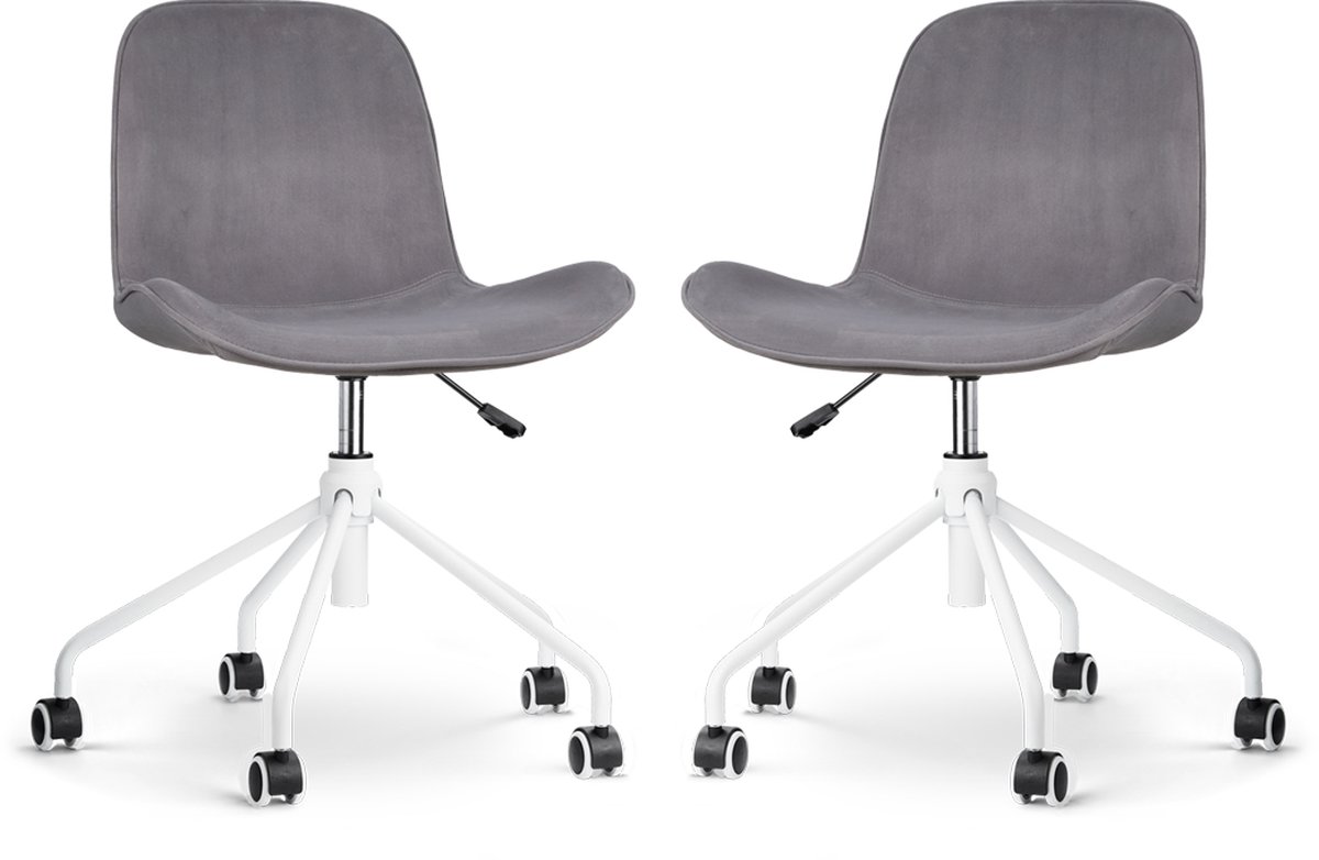 Nolon Nout-Fé Bureaustoelen Set van 2 - Velvet Grijs - Wit Onderstel