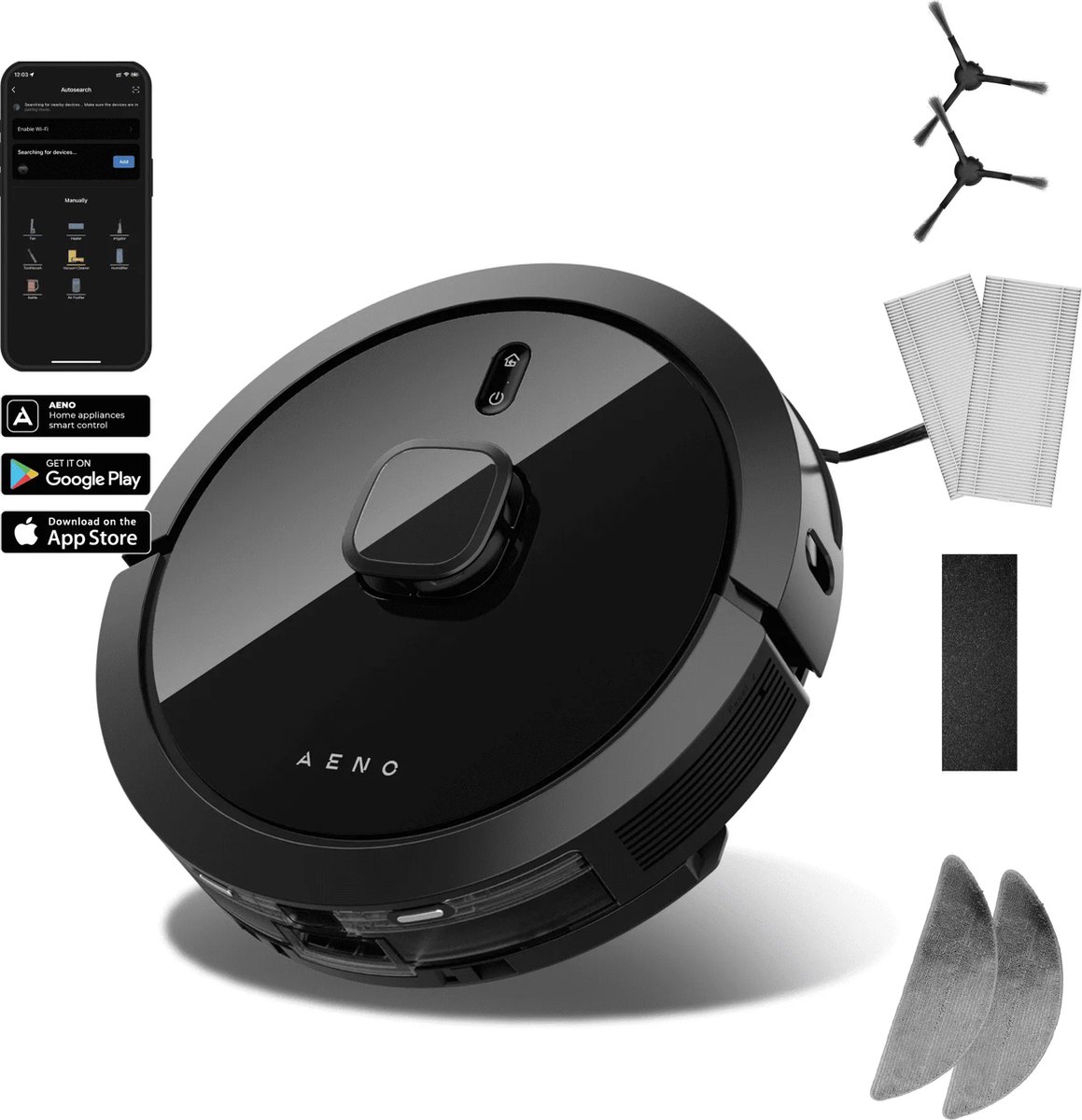 Aeno Arc0007s Robotstofzuiger Met Dweilfunctie Zwart