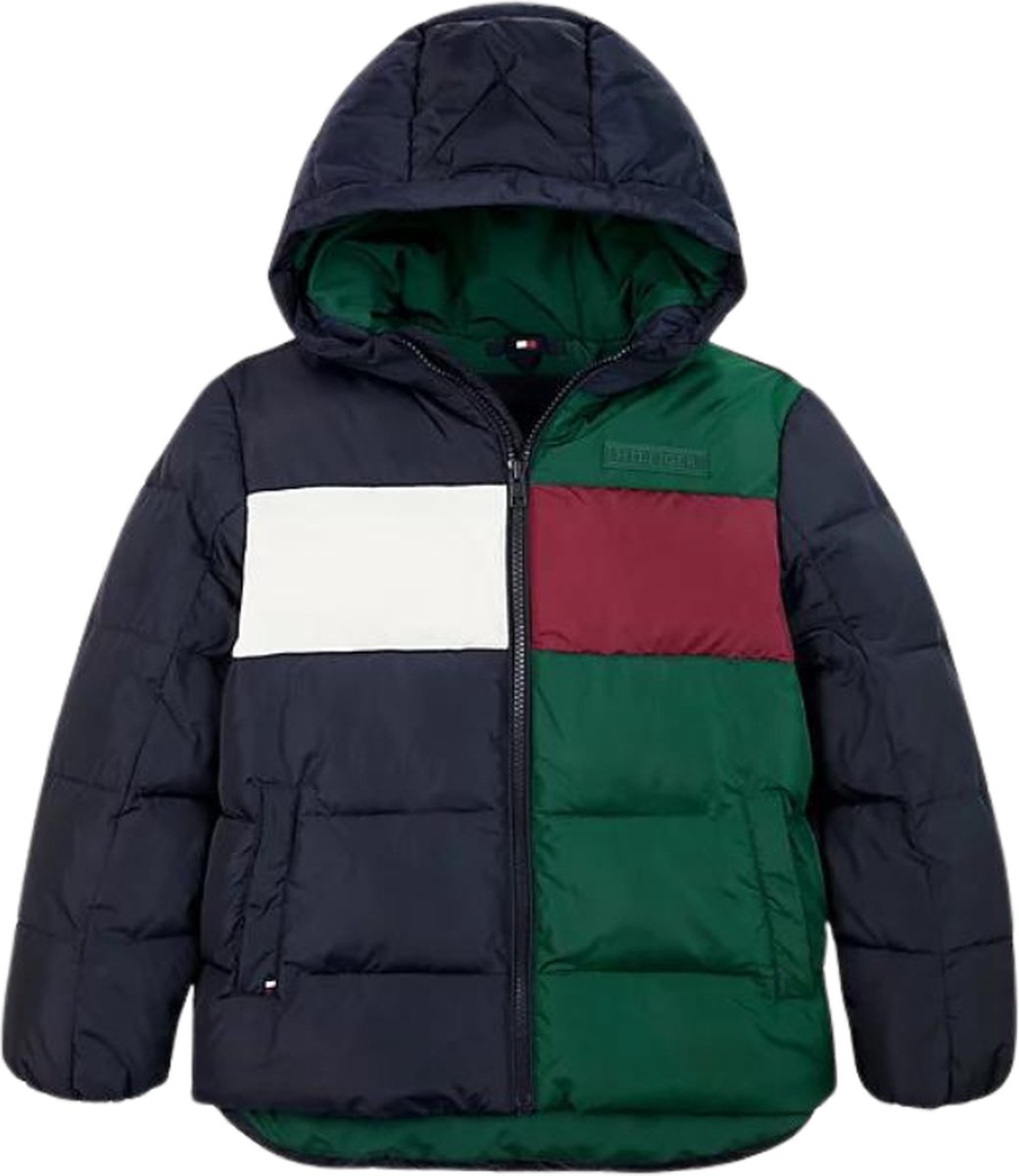 Tommy Hilfiger Gevoerde Jas - Colorblock - Decoratief Green/Roug - Tommy Hilfiger - 12 jaar (152) - Donsjack