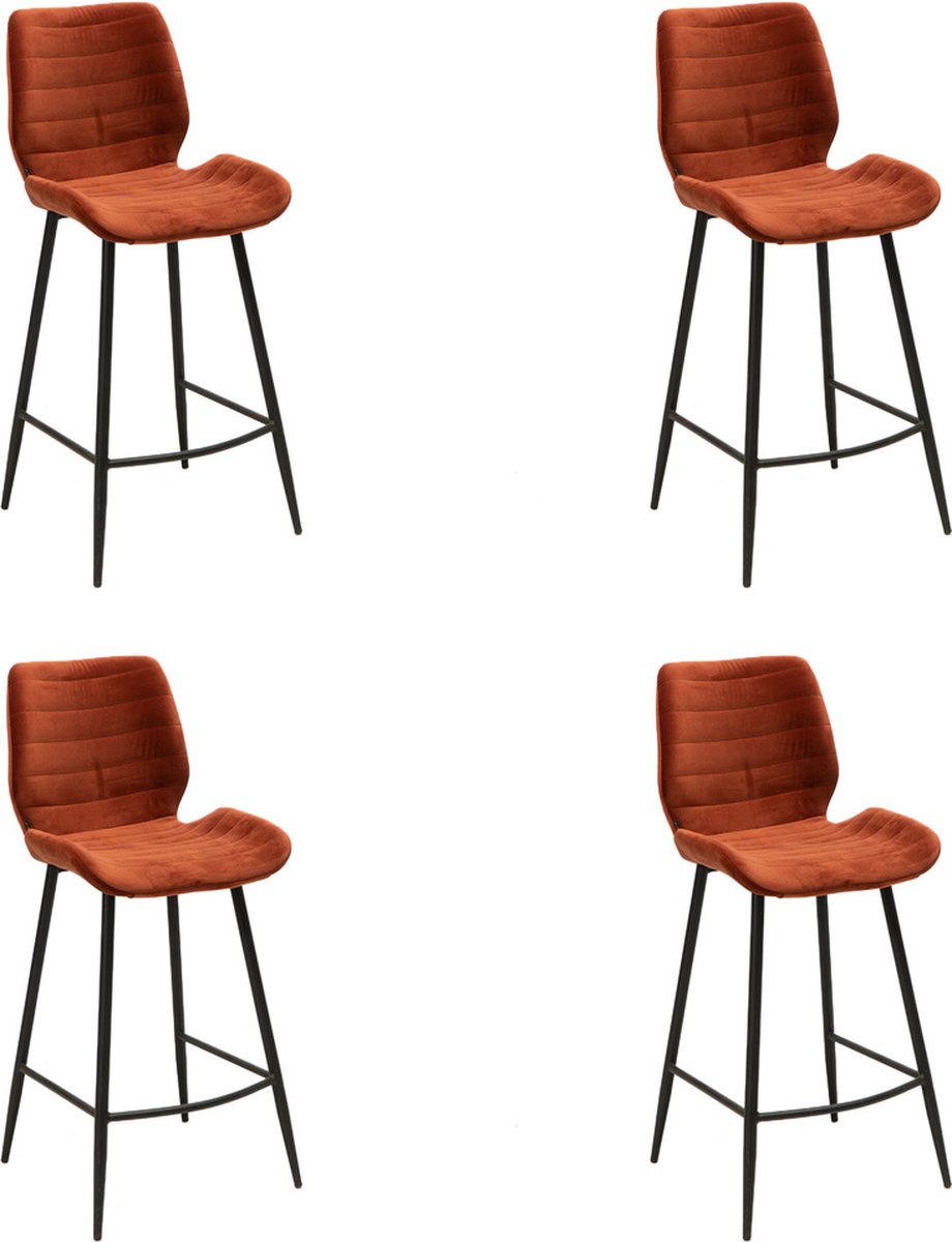 Bronx71 Velvet barkruk Toby koper 71 cm - Barkrukken set van 4