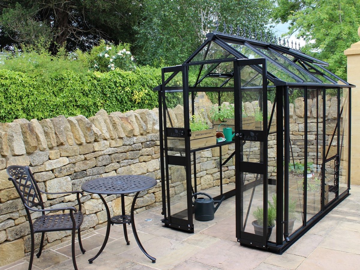 Tuinkas Birdlip 48, zwart, veiligheidsglas 3mm/1 - Royal well