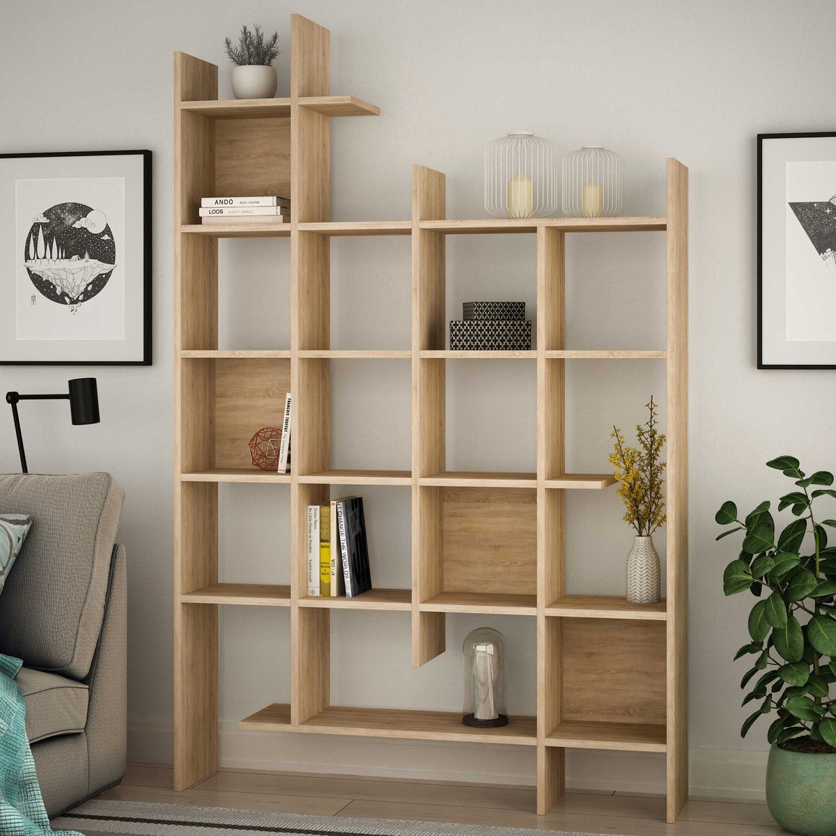 Calicosy - Boekenkast met 18 planken MANCO - H188 cm - Eikenlook
