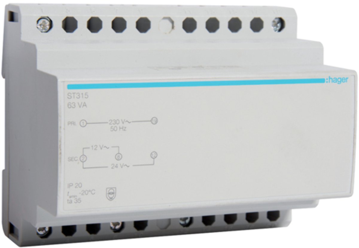 Hager ST315 Veiligheidstransformator 12 V, 24 V 5.25 A