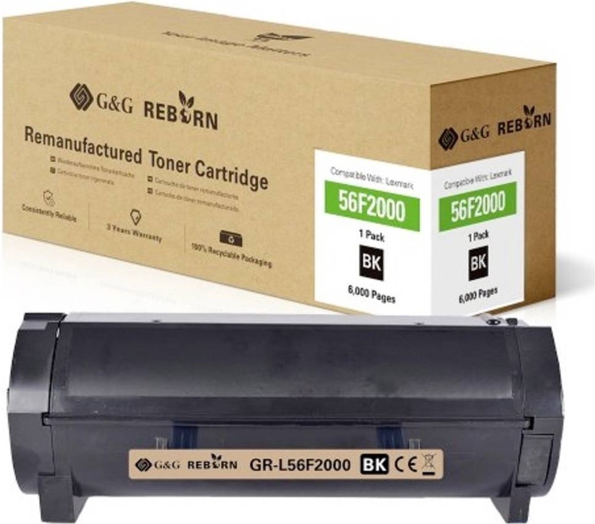 G&G Toner vervangt Lexmark 56F2000 Compatibel Zwart 6000 bladzijden Reborn remanufactured 21311
