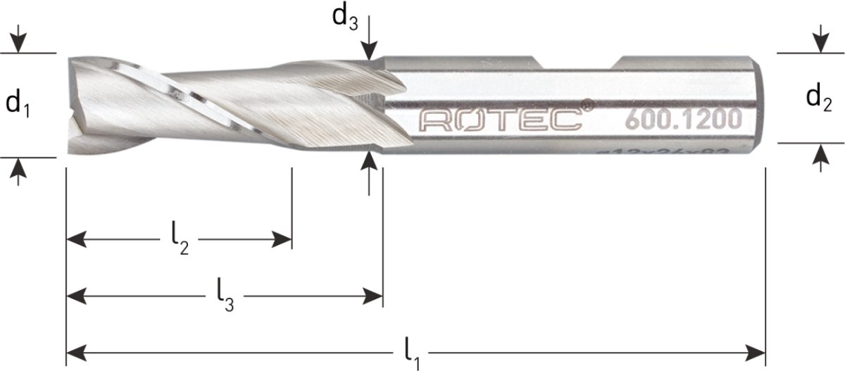 Rotec HSS-E Spiebaanfrees, ongecoat, ø32 - ø32x32x112xø32mm Z=2 / DIN 327-B / kort - 6003200