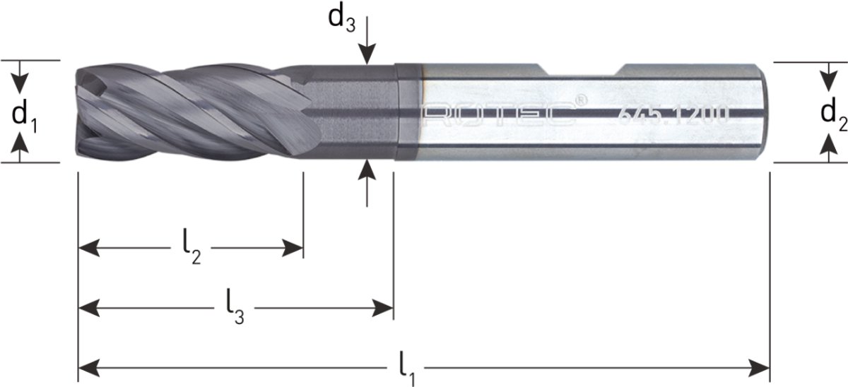 Rotec VHM Vario-Frees, vrijgeslepen, ø14 - Silver-Line / ø14x26x83xø14mm Z=4 / kort - 6451400