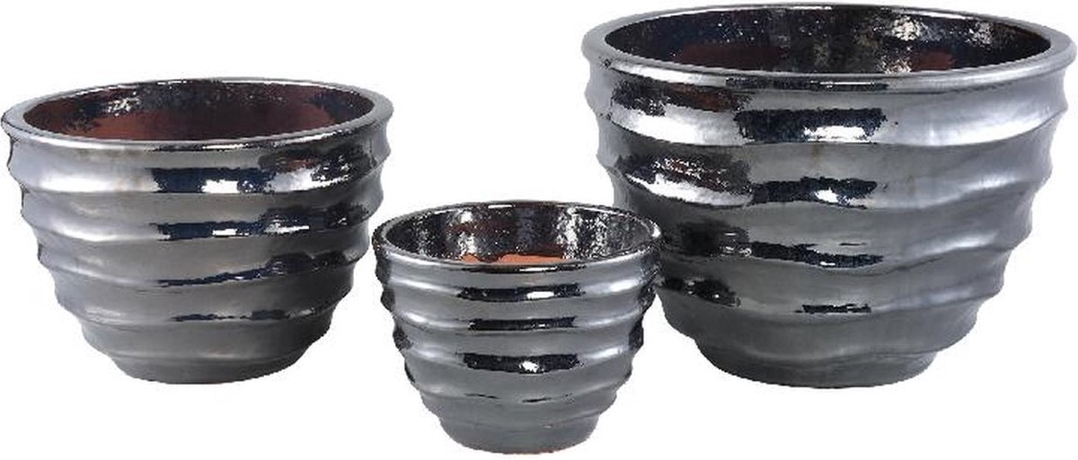 PTMD Bloempot Alyshia - 43x43x30 cm - Keramiek - Zilver - Set van 3