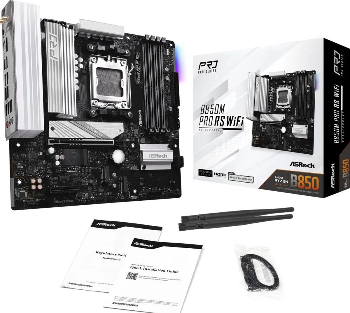 ASRock B850M Pro RS Moederbord Socket AMD AM5 Vormfactor Micro-ATX Moederbord chipset AMD® B850